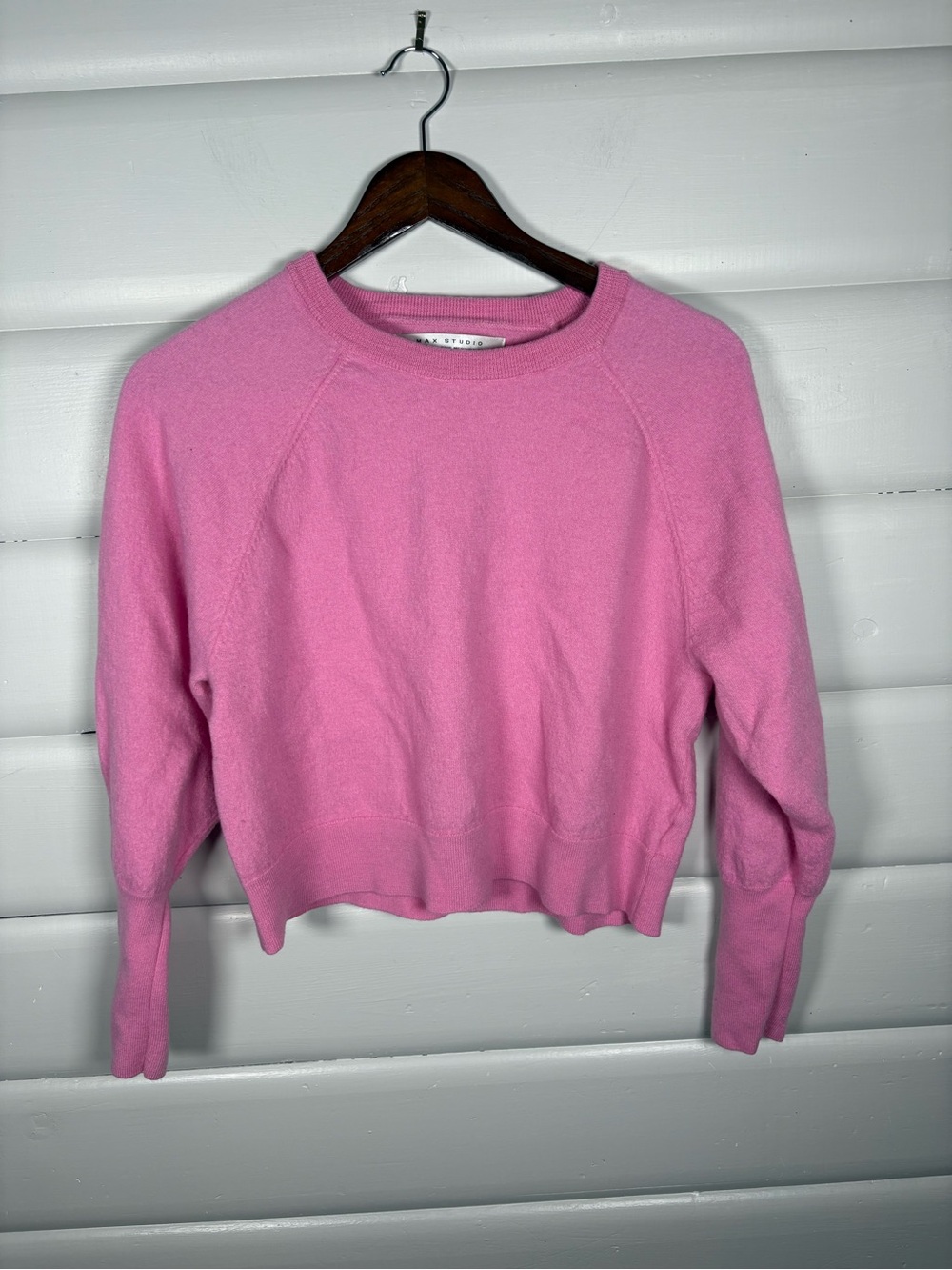 Max Studio 100% Extra Fine Merino Wool Pink Cropped Sweater